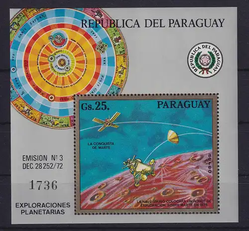 Paraguay 1973 Raumfahrt zum Mars  Mi.-Nr. Block 209 **