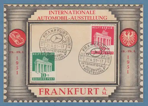 Berlin-Hilfe  Mi.-Nr. 101-102 mit So.-O FRANKFURT Automobil-Ausst. auf Karte