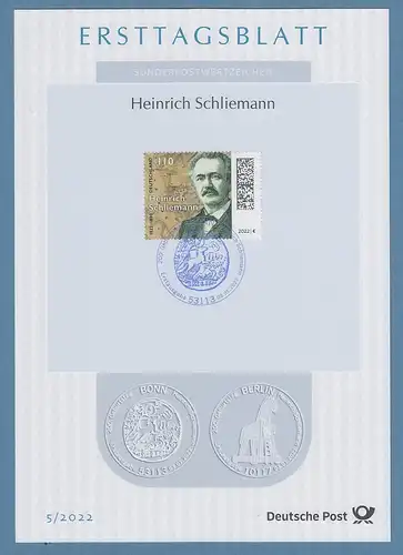 Bundesrepublik Ersttagsblatt ETB 5 / 2022 Heinrich Schliemann Troja