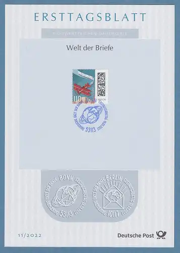 Bundesrepublik Ersttagsblatt ETB 11 / 2022 Welt der Briefe 110 C Doppeldecker