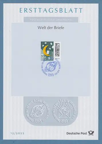 Bundesrepublik Ersttagsblatt ETB 12 / 2022 Welt der Briefe 195 C Mondbriefe