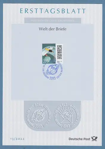 Bundesrepublik Ersttagsblatt ETB 13 / 2022 Welt der Briefe 225 C Raumsonde