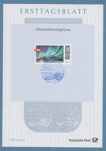 Bundesrepublik Ersttagsblatt ETB 18 / 2022 Himmelsereignis Polarlicht