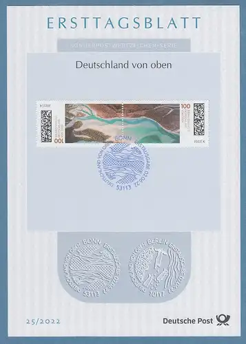 Bundesrepublik Ersttagsblatt ETB 25 / 2022 Sylvensteinsee von oben