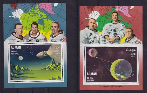 Ajman 1968 Weltraum Raumfahrt Apollo 7 Mi.-Nr. Blocks 67 und 68 A ** / MNH