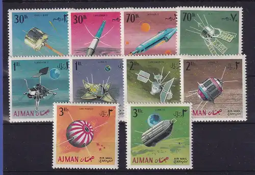 Ajman 1968 Weltraum Satelliten Mi.-Nr. 257-266 A ** / MNH