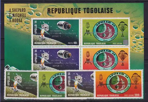 Togo 1971 Weltraum Apollo 14 Sojus 2 Mi.-Nr. 884-887, Block 58 ** / MNH