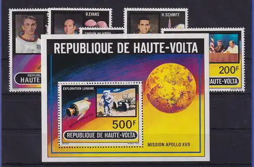 Burkina Faso Obervolta 1973 Apollo 17  Mi.-Nr. 420-424, Block 10 ** / MNH