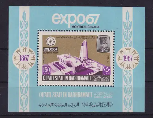 Aden (Qu'aiti state in Hadhramaut) 1967 EXPO Montreal Mi-Nr. Block 13 A ** / MNH