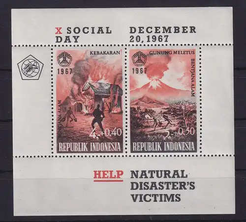 Indonesien 1967 Hilfe bei Natur-Katastrophen Mi.-Nr. Block 9 ** / MNH