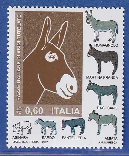 Italien 2007 Erhaltung der italienischen Eselrassen  Mi.-Nr. 3200 ** 