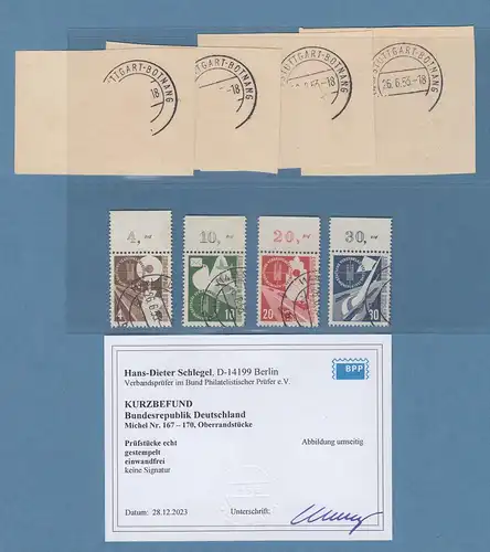 Bund 1953 Verkehrsausstellung Mi.-Nr. 167-170 Oberrand-Satz 4 Werte O gpr. BPP