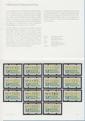 Deutschland ATM Mi.-Nr. 1.1 Satz 14 Werte 10-28  Pfg in MINISTERKARTE 1981 RRR 