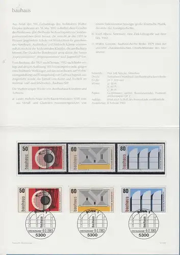 Bundesrepublik 1983 Bauhaus Mi.-Nr. 1164-66 ** / O in offiz. MINISTERKARTE 