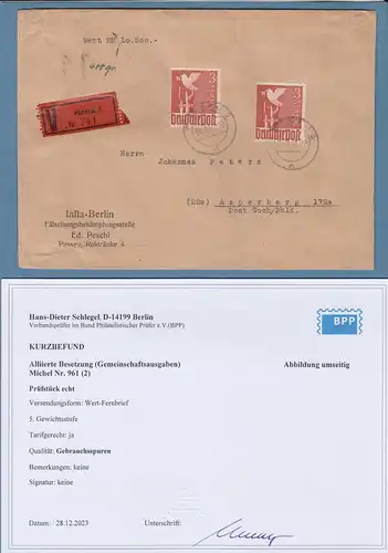 All. Bes. 3 Mark Taube 2x als portoger MEF auf Wertbrief v. Passau n. Asperberg