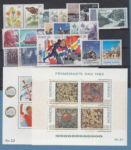 Norwegen Briefmarken-Jahrgang 1993 komplett postfrisch ** / MNH 