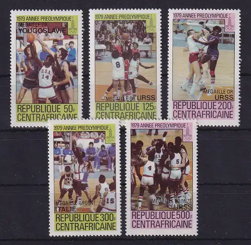 Zentralafrikanische Republik 1979 Basketball Medaillen Mi.-Nr. 697-701 ** / MNH