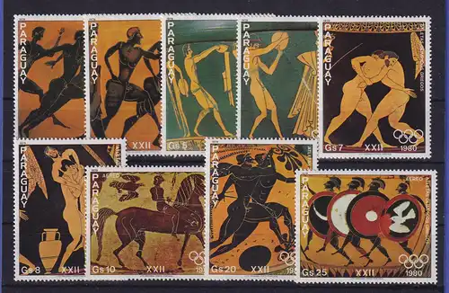 Paraguay 1979 Olympia antike Vasendekors Sportarten Mi.-Nr. 3239-47 ** / MNH