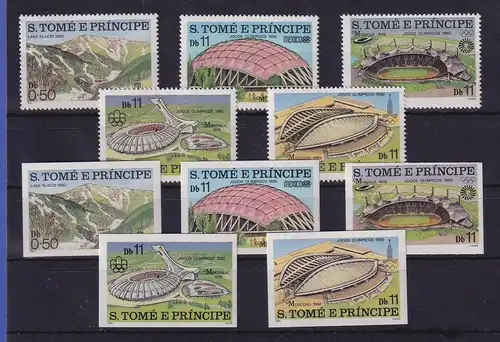 Sao Tome e Principe 1980 Olympiastadien Mi.-Nr. 632-36 A und B  ** / MNH