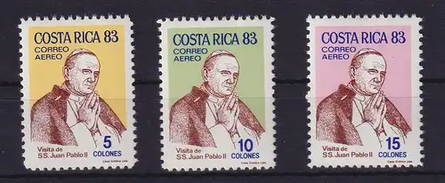 Costa Rica 1983 Papstbesuch J.P. II. Mi.-Nr. 1193-95 Satz 3 Werte kpl.  ** / MNH