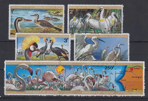 Senegal 1974 Vögel aus dem Djoudj-Park Mi.-Nr. 543-48 postfrisch **