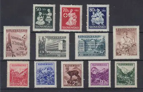 Slowakei 1943-44  Lot 12 Werte Mi.-Nr. 112-14, 128-31 und 142-146  **