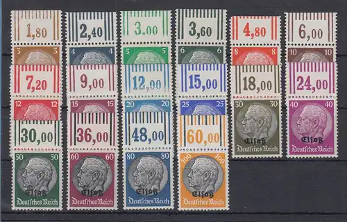 Deutsche Besetzung 2. WK, Elsaß, Hindenburg-Satz Mi.-Nr. 1-16 Oberrand-Satz **