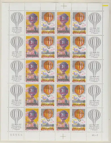 Frankreich 1983 Luftfahrt Ballon Montgolfière Mi-Nr. 2387-88 kpl. 20er-Bogen ** 