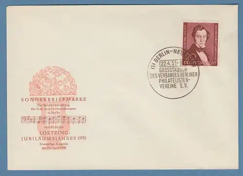 Berlin 1951 Albert Lortzing 20 Pf bräunlichrot Mi.-Nr. 74 auf offiziellem FDC 