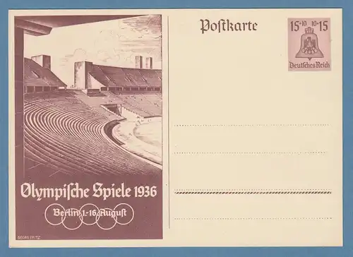Dt. Reich Ganzsache 1936 Olympische Spiele Glocke 15Pfg  #P260 ungebraucht