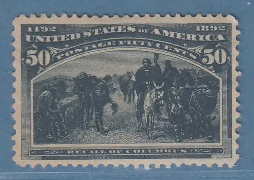 USA 1892 Columbus 50 Cent Wert  Mi.-Nr. 83 ungebraucht ohne Gummi (*), Bug