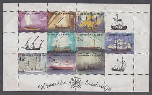 Kroatien / Hrvatska 1998 Schiffe Mi.-Nr. 473-481 Kleinbogen postfrisch **