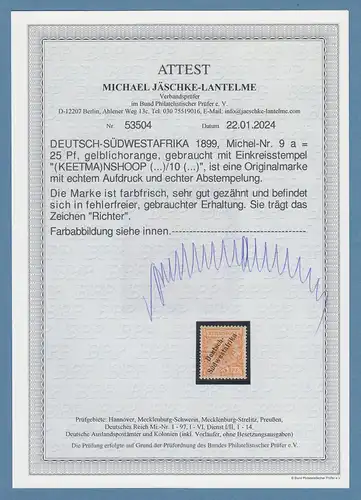 Dt. Kolonien Deutsch-Südwestafrika 25Pfg Mi.-Nr.9a gestempelt, Attest BPP