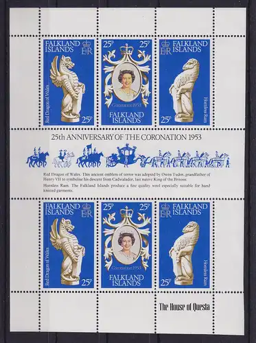 Falkland-Inseln 1978 Elisabeth II Krönungsjubiläum Mi.-Nr. 272-274 Kleinbogen **