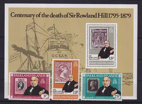 Falkland-Inseln 1979 Sir Rowland Hill Mi.-Nr. 288-290 und Block 2 postfrisch **