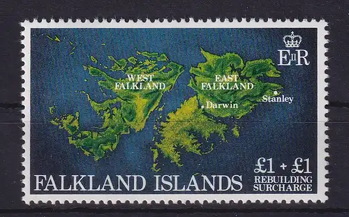 Falkland-Inseln 1982 Landkarte Wiederaufbauzuschlag Mi.-Nr. 354 postfrisch **