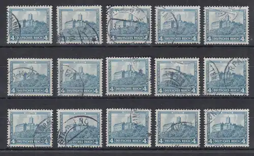 Dt. Reich 1932 Nothilfe 4Pfg Wartburg Mi.-Nr. 474 Lot 15 Stück gestempelt