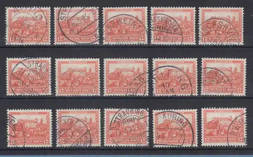 Dt. Reich 1932 Nothilfe 12Pfg Burg Nürnberg Mi.-Nr. 476 Lot 15 Stück gestempelt