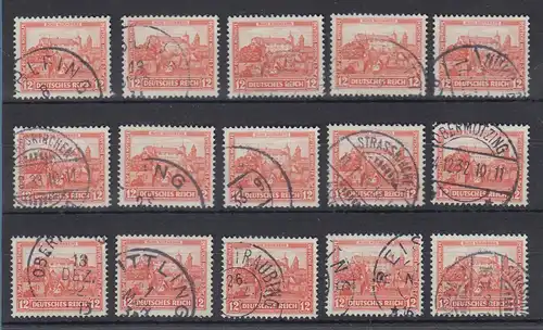 Dt. Reich 1932 Nothilfe 12Pfg Burg Nürnberg Mi-Nr. 476 Lot 15 Stück gestempelt