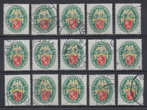 Dt. Reich 1929 Nothilfe 5 Pfg Wappen Bremen Mi-Nr 430 Lot 15 Stück gestempelt