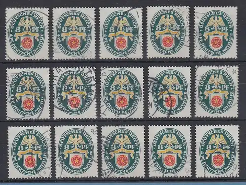 Dt. Reich 1929 Nothilfe 8 Pfg Wappen Lippe-D. Mi-Nr 431 Lot 15 Stück gestempelt