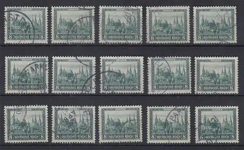 Dt. Reich 1930 Nothilfe 8 Pfg Aachen mit Dom Mi-Nr 450 Lot 15 Stück gestempelt