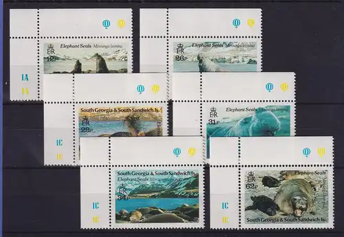 Südgeorgien und Süd-Sandwich-Inseln 1991 See-Elefant Mi-Nr. 192-197 Eckränder **