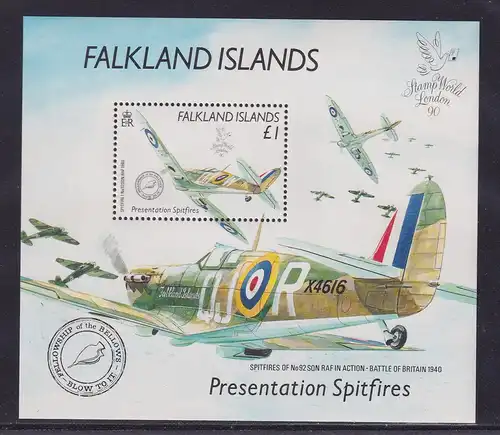 Falkland-Inseln 1990 Spitfire-Flugzeuge Mi.-Nr. Block 7 **