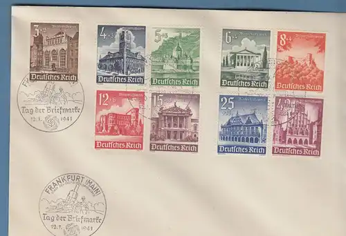 Dt. Reich 1940 WHW Mi.-Nr. 751-59 kpl. Satz mit So.-O Frankfurt auf Umschlag