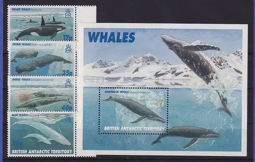 Britische Antarktis 1986 Wale Mi.-Nr. 250-253 und Block 4 postfrisch **
