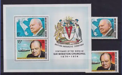 Britische Antarktis 1974 Winston Churchill Mi.-Nr. 62-63 und Block 1 **