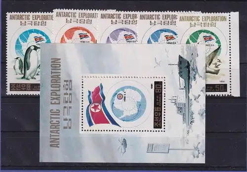 Nordkorea 1991 Antarktisforschung Mi.-Nr. 3200-3204 und Block 262 **