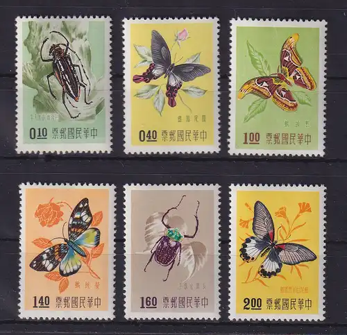 China Taiwan 1958 Käfer und Schmetterlinge Mi.-Nr. 282-287 postfrisch **