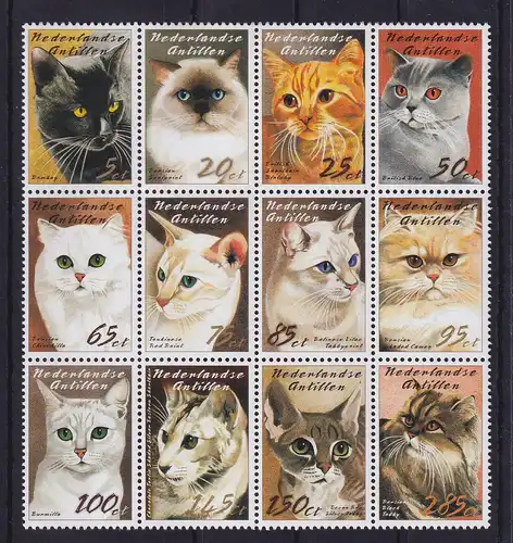 Niederländische Antillen 2003 Katzen Zwölferblock Mi.-Nr. 1236-1247 **